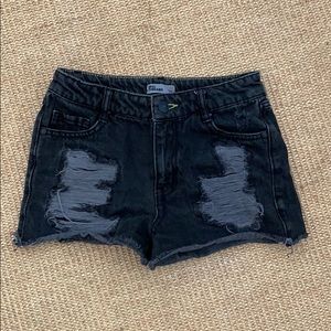 black distressed booty shorts